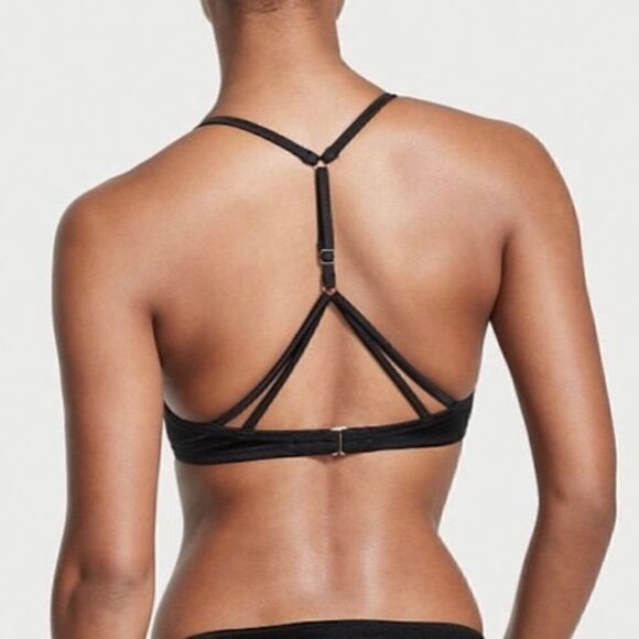 Victorias Secret Swim Push Up Padded Racerback Bikini Chain Link Black Size 36D - Picture 2 of 8